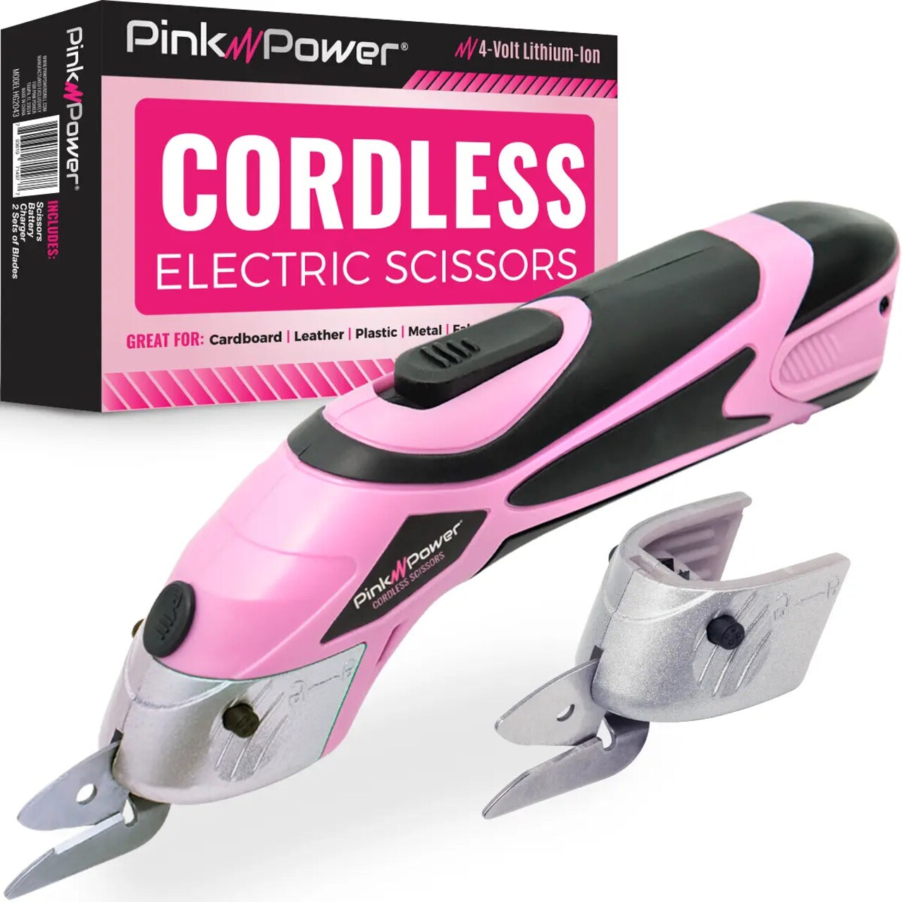 Pink Power Cordless Electric Scissors Fabric Cutter for Crafts, Box, Sewing, Carpet, & Scrapbooking - Heavy Duty Professional Rotary Shears Cutting Tool - Automatic Cardboard Cutter Fabric Scissor
